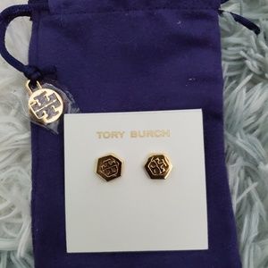 Tory Burch Hex-Logo Stud Earrings
